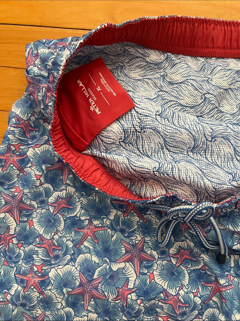 Peter Millar Blue & Red Starfish Print Swim Shorts